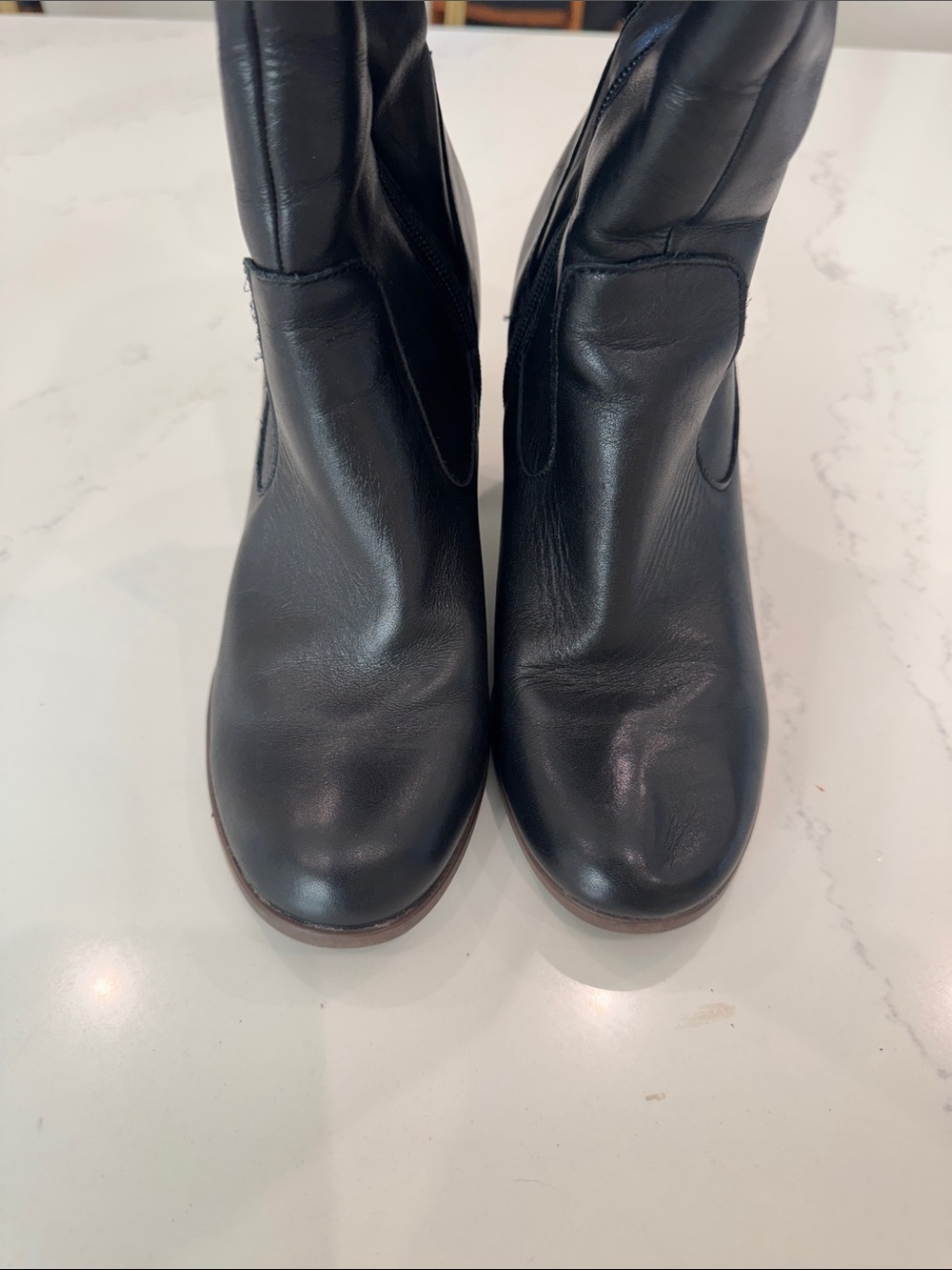 Tommy Hilfiger Black Leather Knee-High Heeled Boots with Gold Accent - Picture 6 of 7